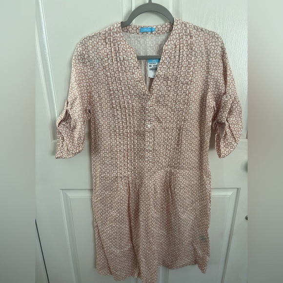 J. Mclaughlin Riviera Pleat Front Linen Dress in Beige Doran Geo Print XS NWT - Picture 2 of 4